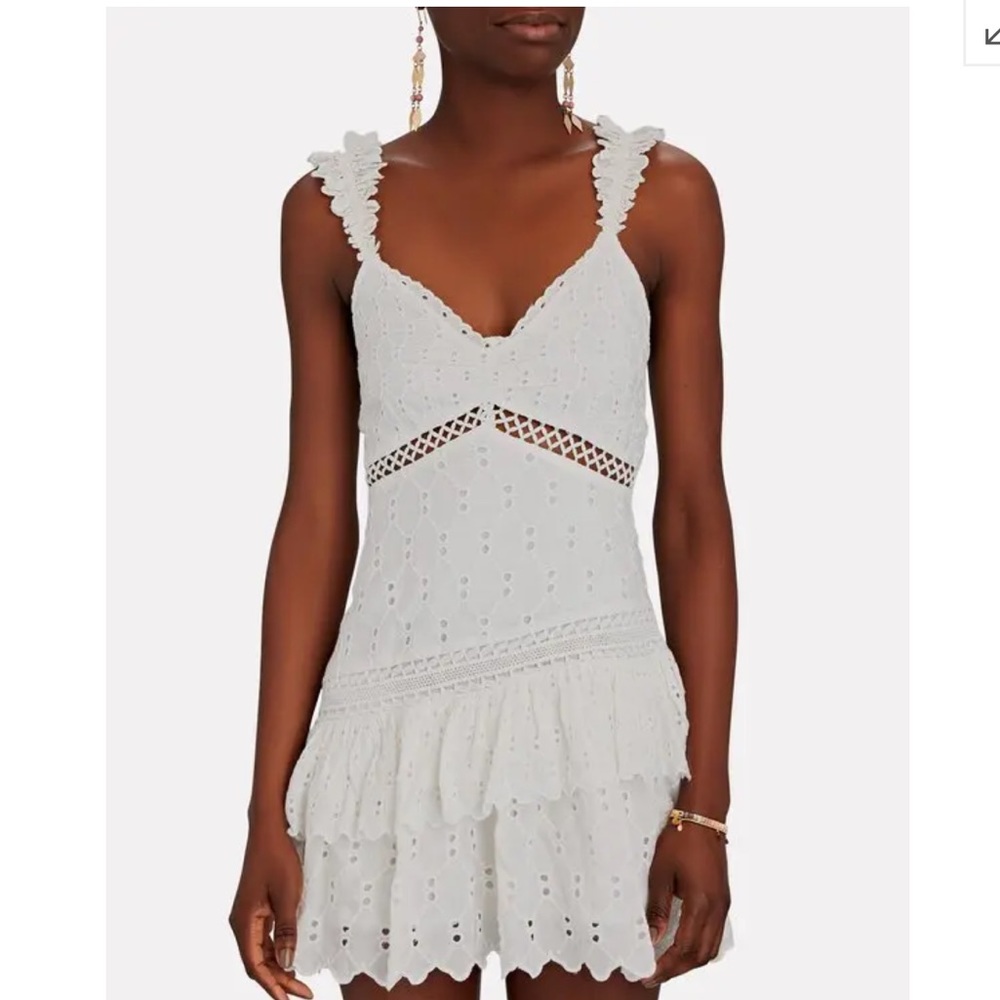NWT LOVESHACKFANCY Desra Ruffled Silk Eyelet Mini Dress Size 8
